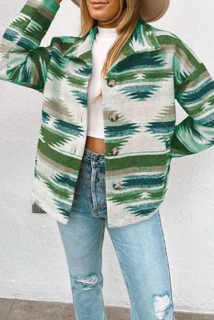 Aztec Print Button Up Long Sleeve Shacket