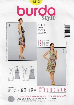 Burda Style 7512 Womens Halter Sundress or Evening Dress Out Of Print Sewing Pattern Sizes 6 - 18 UNCUT Factory Folded