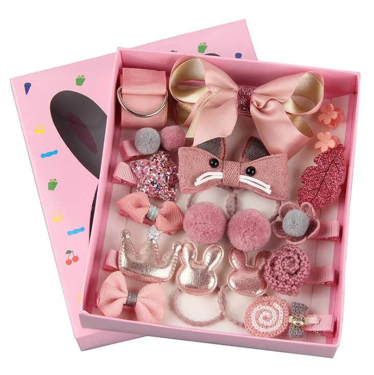 Girls Cute Hair Accessories Set - Fabric Bow, Flower Hairpins, Barrette Hair clips, 18 pcs/box