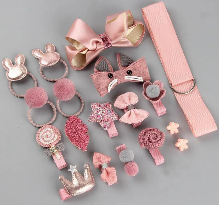 Girls Cute Hair Accessories Set - Fabric Bow, Flower Hairpins, Barrette Hair clips, 18 pcs/box