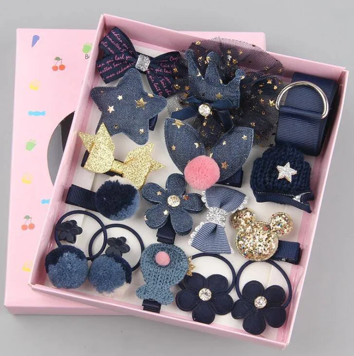 Girls Cute Hair Accessories Set - Fabric Bow, Flower Hairpins, Barrette Hair clips, 18 pcs/box