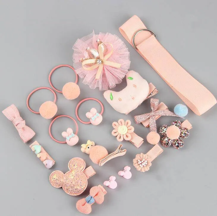 Girls Cute Hair Accessories Set - Fabric Bow, Flower Hairpins, Barrette Hair clips, 18 pcs/box