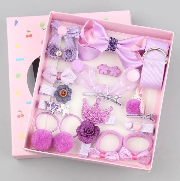 Girls Cute Hair Accessories Set - Fabric Bow, Flower Hairpins, Barrette Hair clips, 18 pcs/box