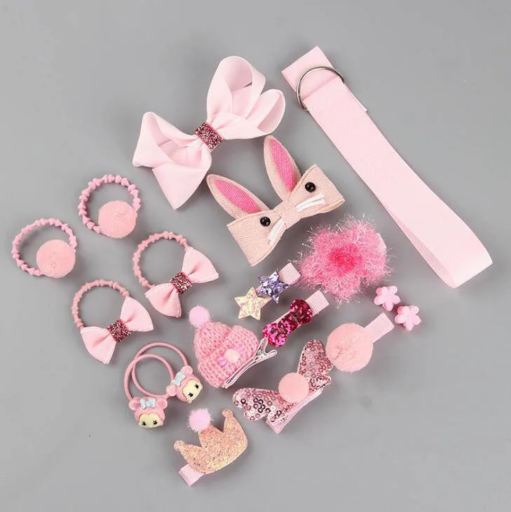 Girls Cute Hair Accessories Set - Fabric Bow, Flower Hairpins, Barrette Hair clips, 18 pcs/box