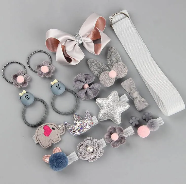 Girls Cute Hair Accessories Set - Fabric Bow, Flower Hairpins, Barrette Hair clips, 18 pcs/box
