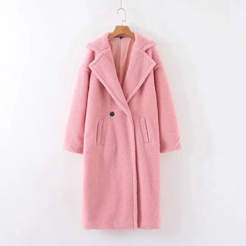 Lambswool Button Splicing Lapel Overcoat Outerwear