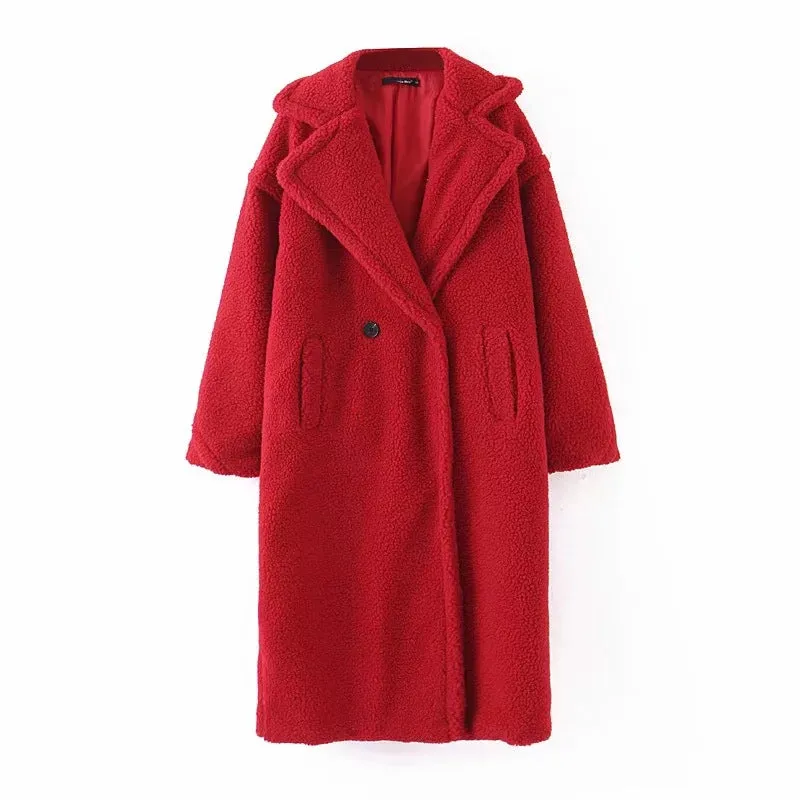 Lambswool Button Splicing Lapel Overcoat Outerwear