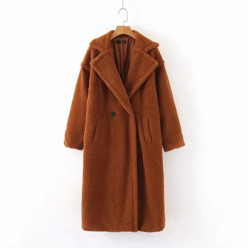 Lambswool Button Splicing Lapel Overcoat Outerwear