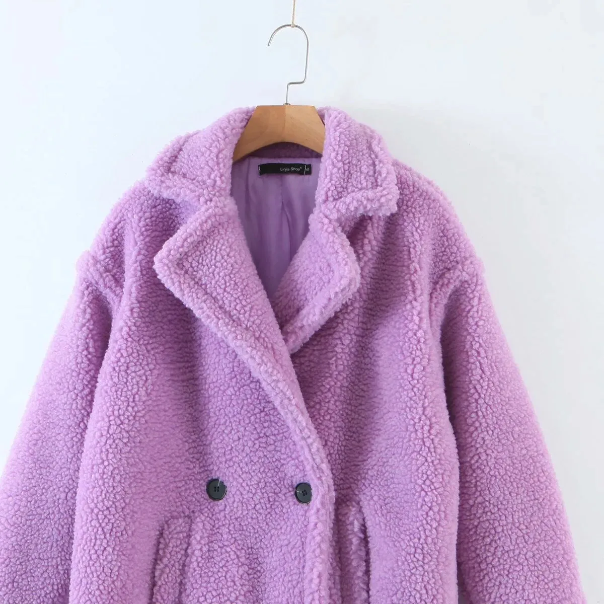 Lambswool Button Splicing Lapel Overcoat Outerwear