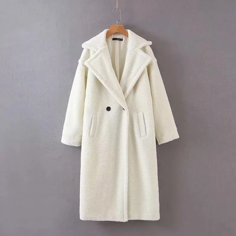 Lambswool Button Splicing Lapel Overcoat Outerwear