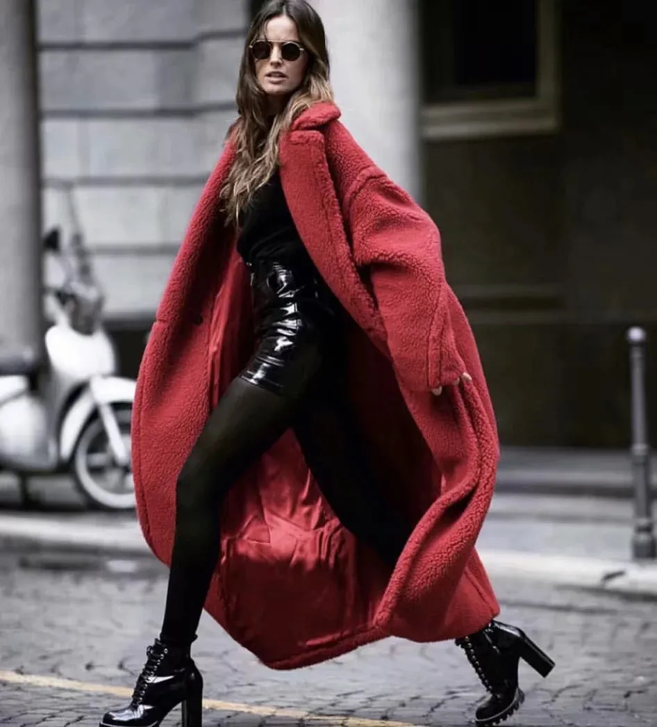 Lambswool Button Splicing Lapel Overcoat Outerwear