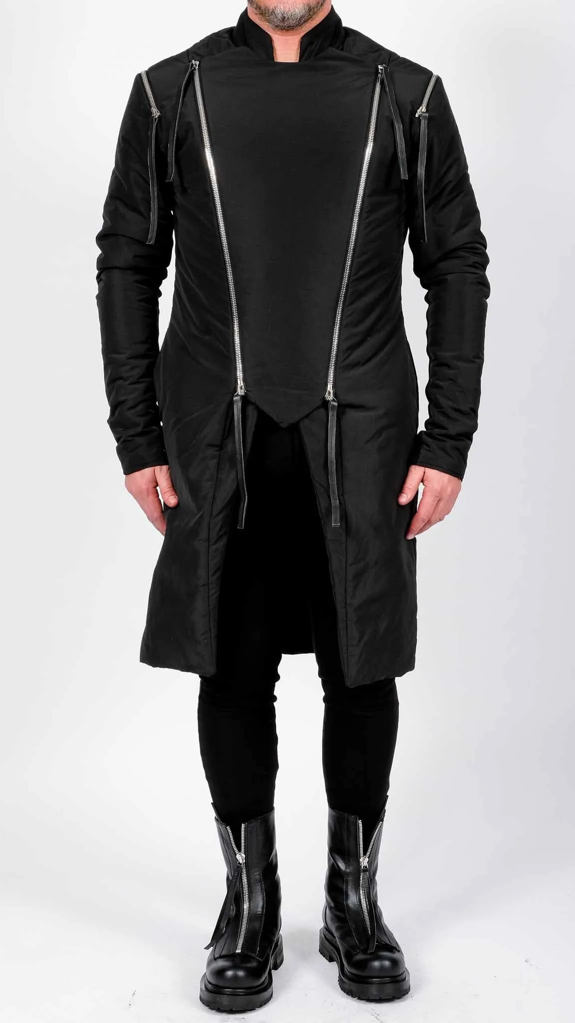 Long Padded Jacket with Zippers