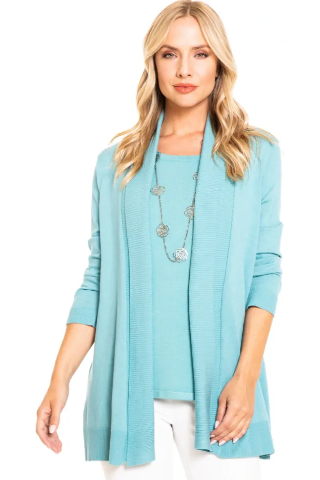 Multiples - Ribbed Shawl Collar 3/4 Sleeve Side Button Open Front Swing Jacket (4 colors) M12106KM