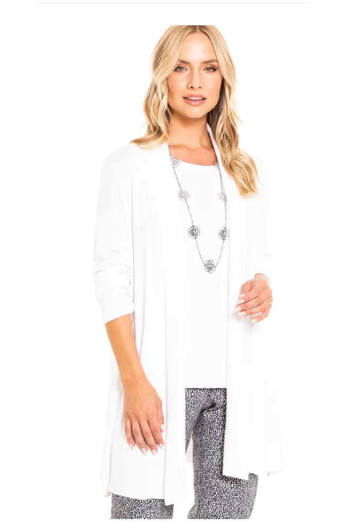 Multiples - Ribbed Shawl Collar 3/4 Sleeve Side Button Open Front Swing Jacket (4 colors) M12106KM