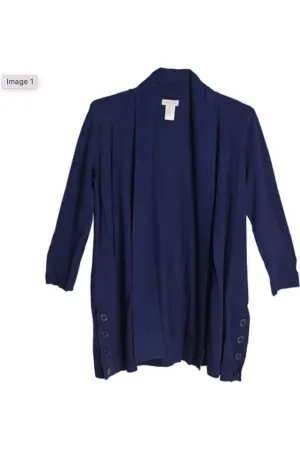 Multiples - Ribbed Shawl Collar 3/4 Sleeve Side Button Open Front Swing Jacket (4 colors) M12106KM