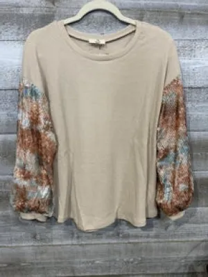 Waffle Net Sequin and Cream Long Sleeve Top