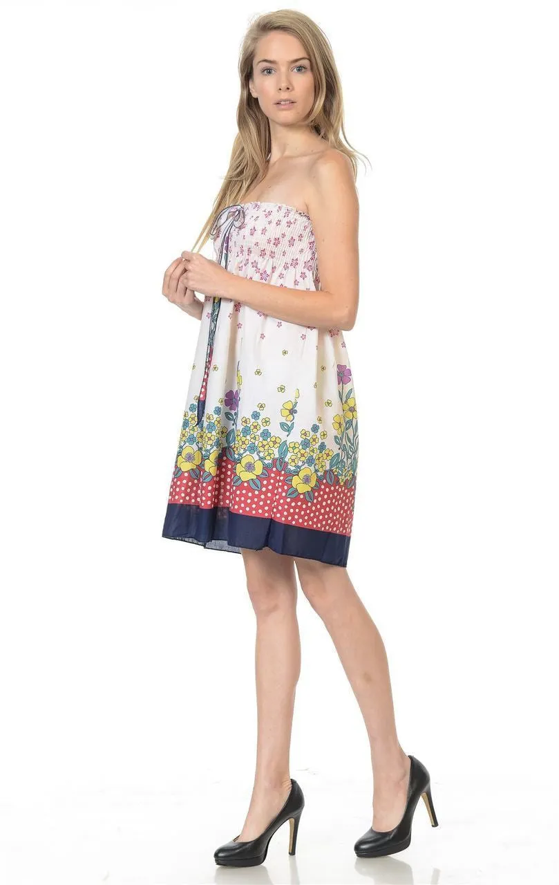 White Navy Red Soil Border Elastic Band Top Sundress