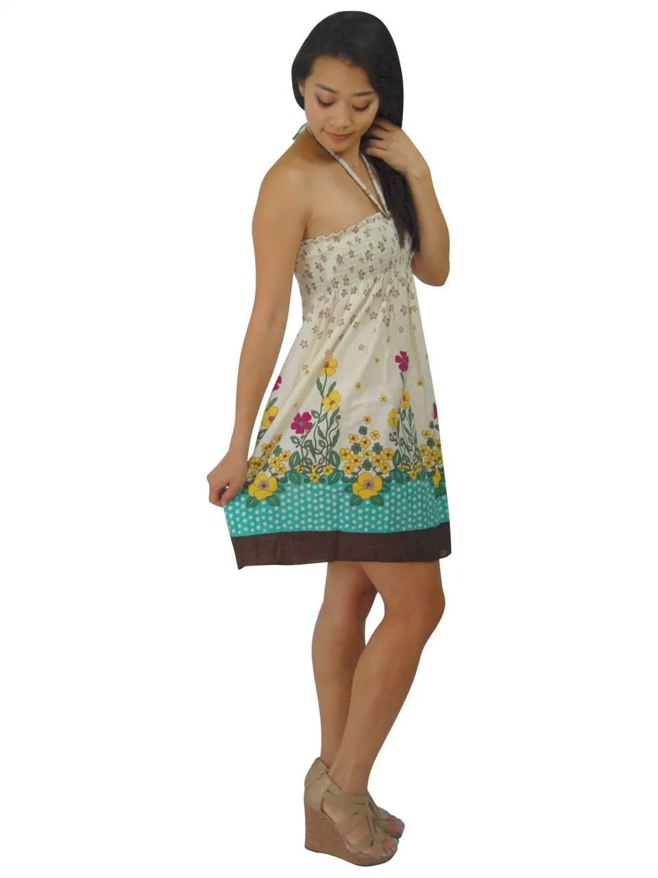 White Navy Red Soil Border Elastic Band Top Sundress