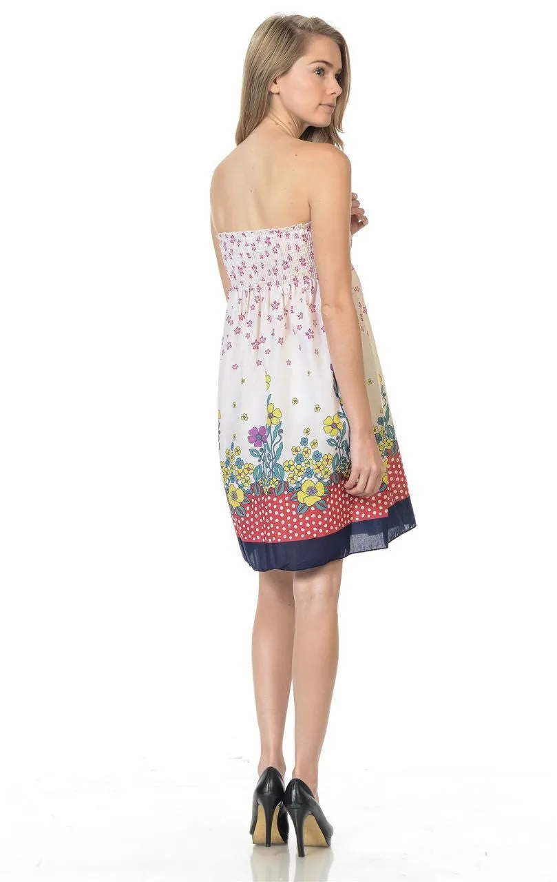 White Navy Red Soil Border Elastic Band Top Sundress