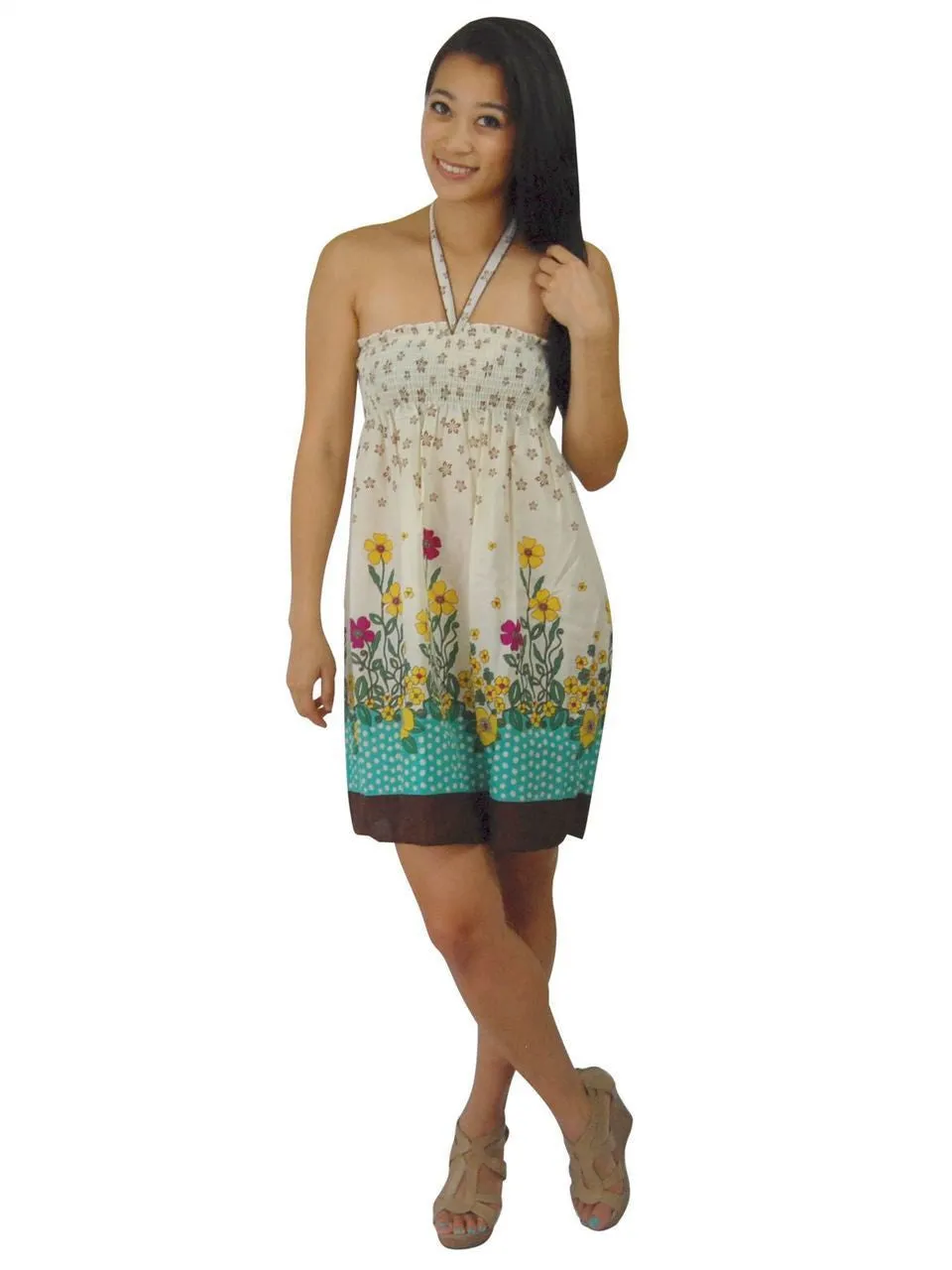 White Navy Red Soil Border Elastic Band Top Sundress