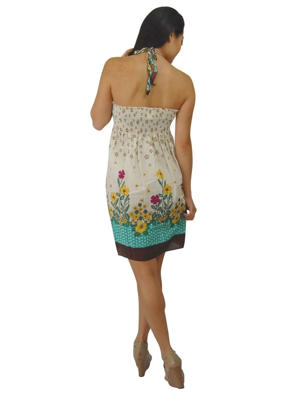 White Navy Red Soil Border Elastic Band Top Sundress